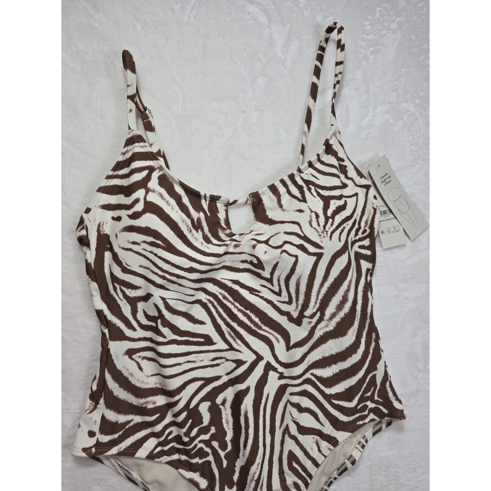 No Boundaries Zebra Print One Piece Bathing Suit Cheeky High Leg NWT Womens M - Picture 5 of 10